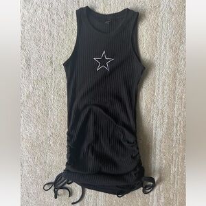 Black Ribbed Tank Top with Star Embroidery